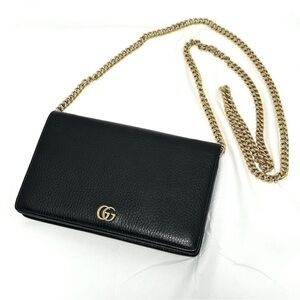 Gucci Black Leather Crossbody Bag with Gold Chain